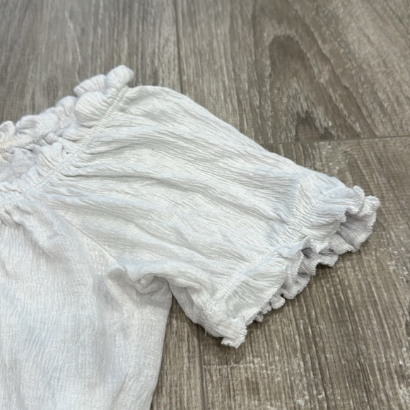 Off The Shoulder Crop Top Puff Short Sleeve Casual Ruched Shirt - Picture 3 of 8